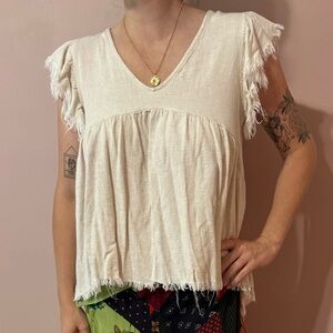 Cream Fringed Linen Top